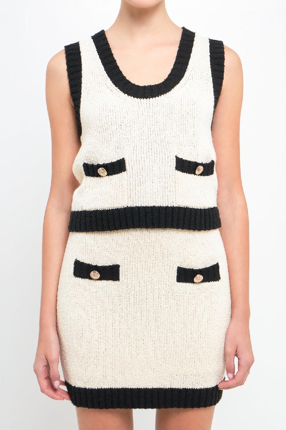 Endless Rose Cropped Knit Top With Gold Buttons CREAM