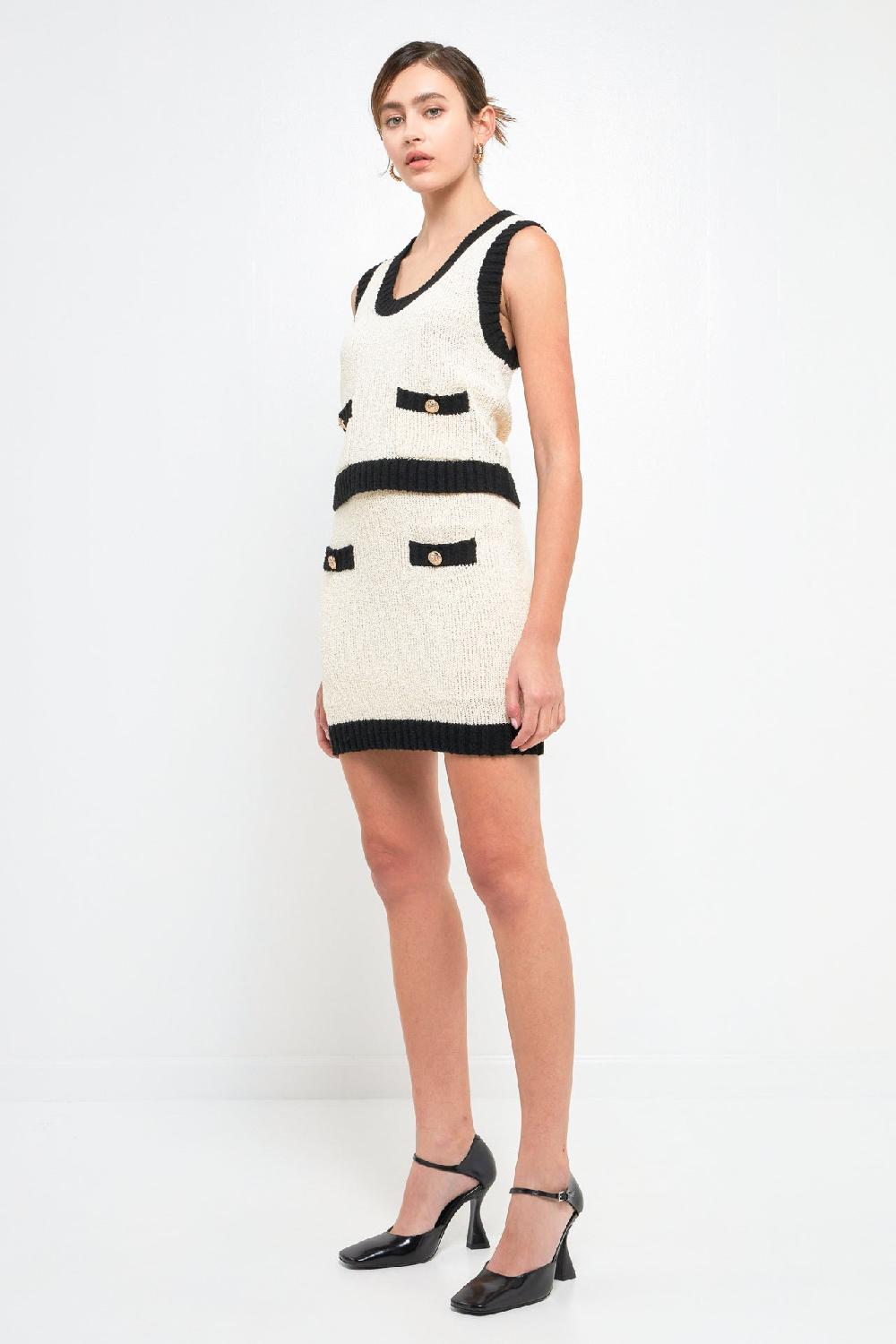 Endless Rose Cropped Knit Top With Gold Buttons CREAM