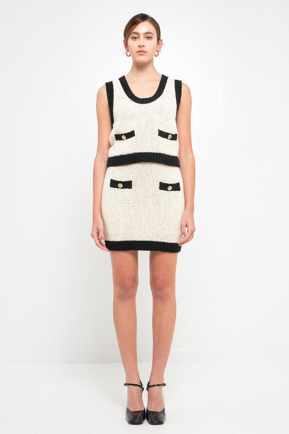 endless rose Cropped Knit Top with Gold Buttons CREAM