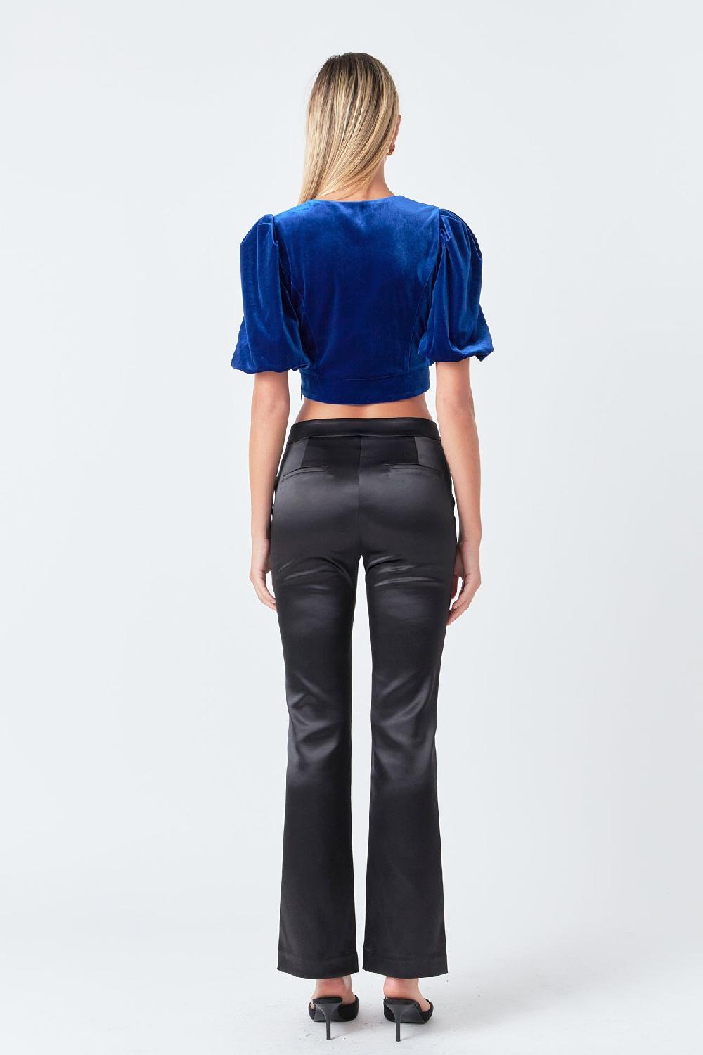 Endless Rose Cropped Velvet Puff Sleeve Top COBALT BLUE