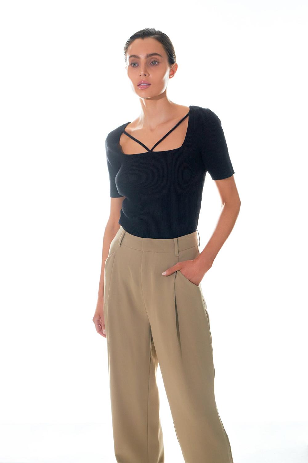 Endless Rose Cut-out Detail Short Sleeve Knit Top WHITE