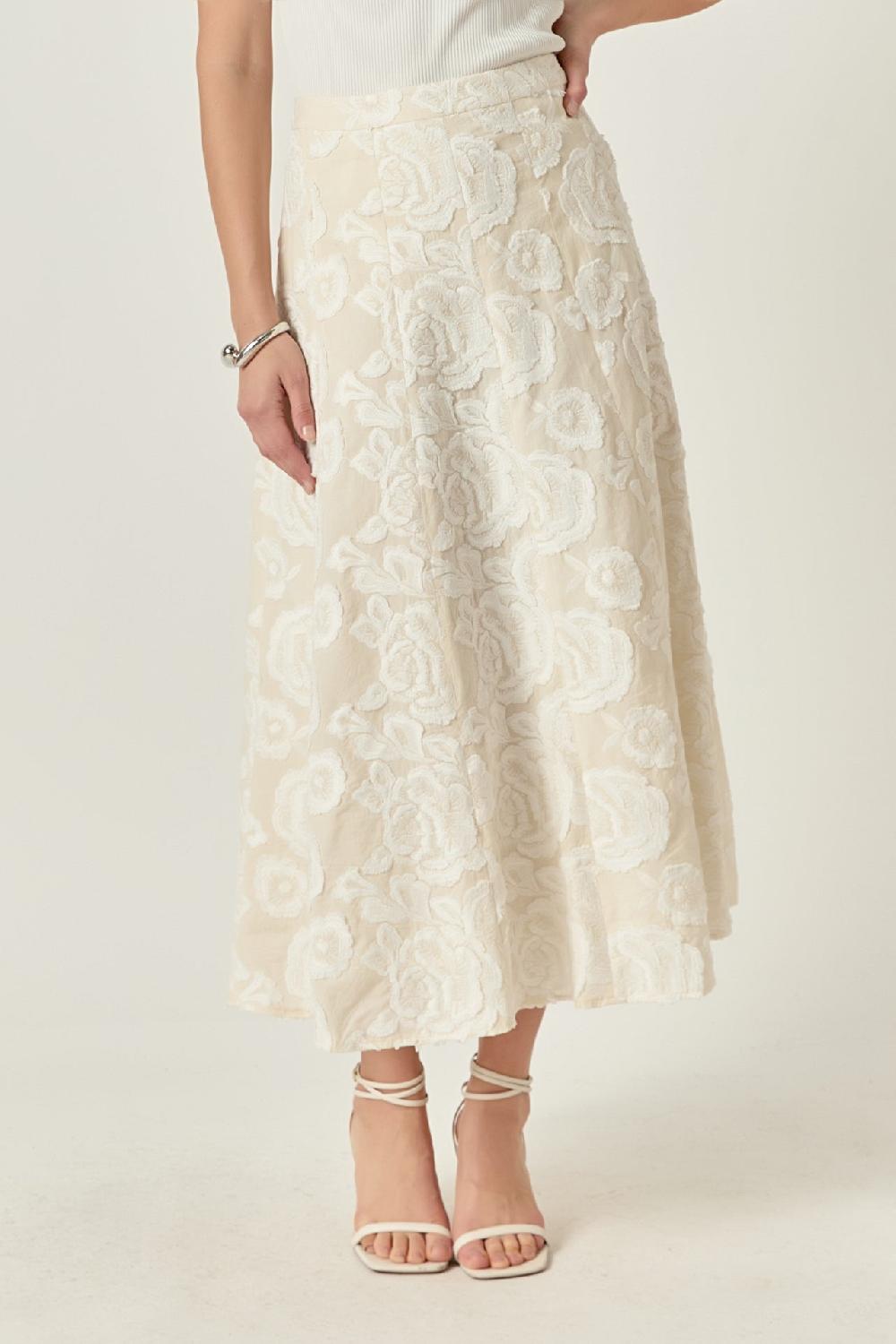 Endless Rose Denali Floral Embroidered Maxi Skirt CREAM