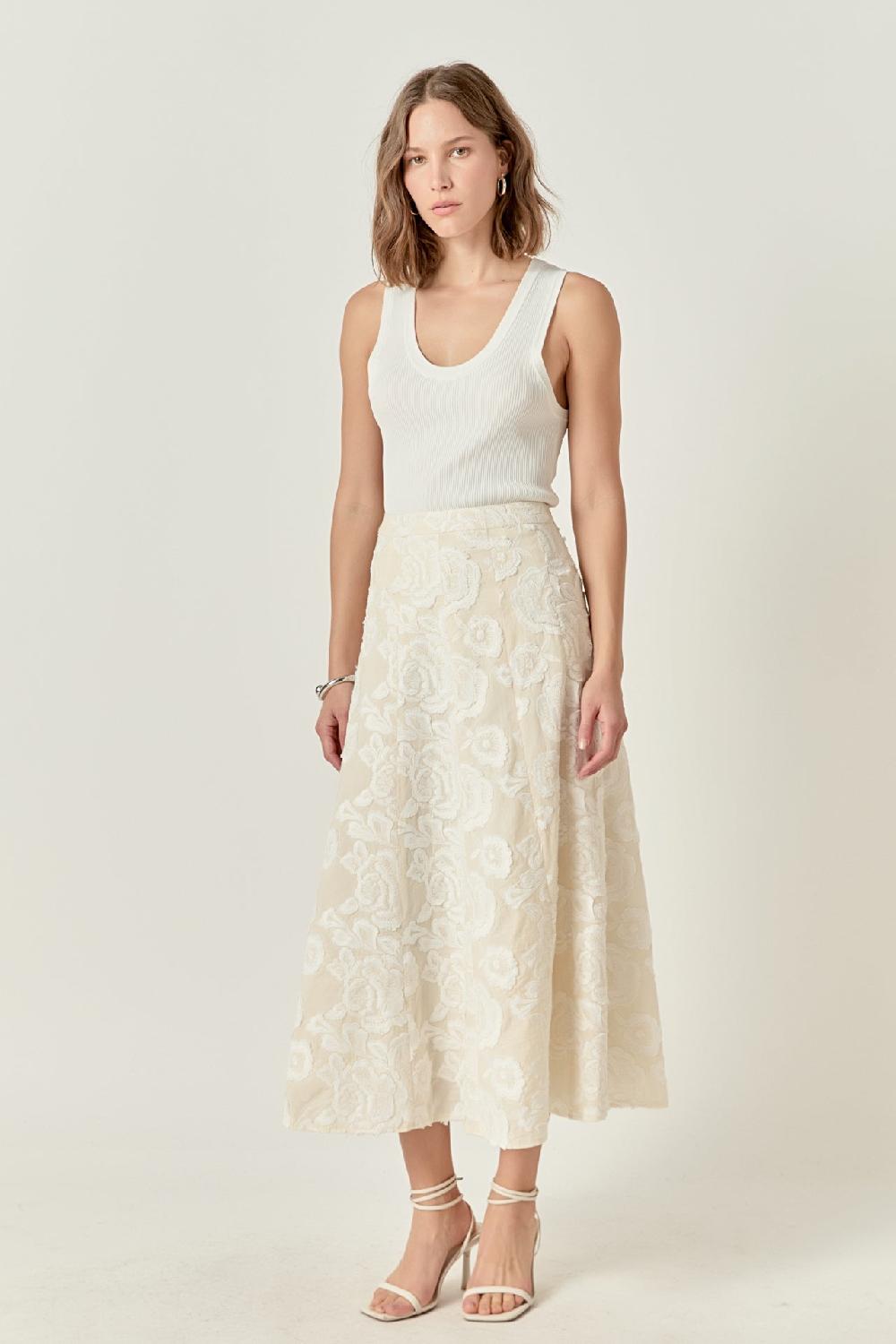 Endless Rose Denali Floral Embroidered Maxi Skirt CREAM