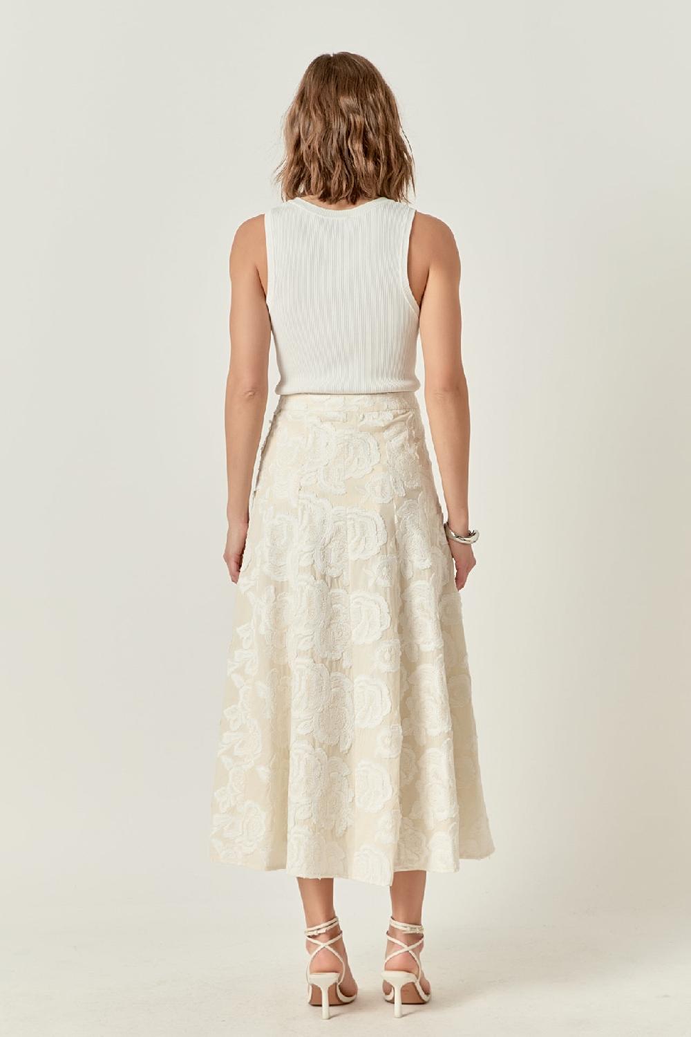 Endless Rose Denali Floral Embroidered Maxi Skirt CREAM