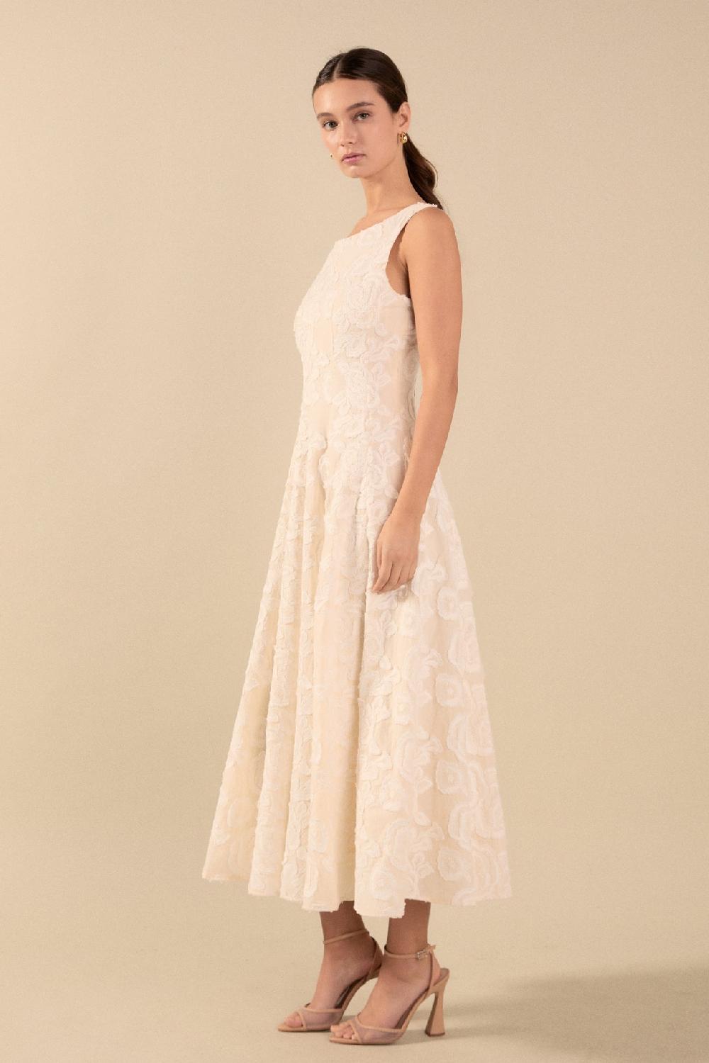 Endless Rose Denali Floral Embroidered Sleeveless Midi Dress CREAM