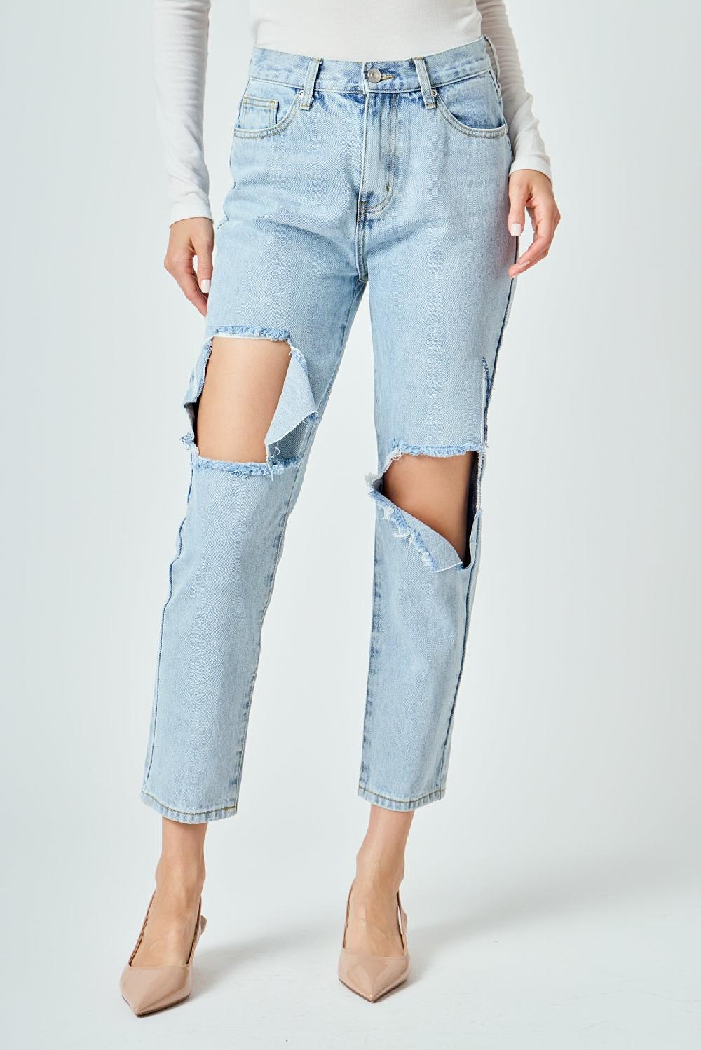 Endless Rose Destroyed High Waisted Skinny Jeans DENIM