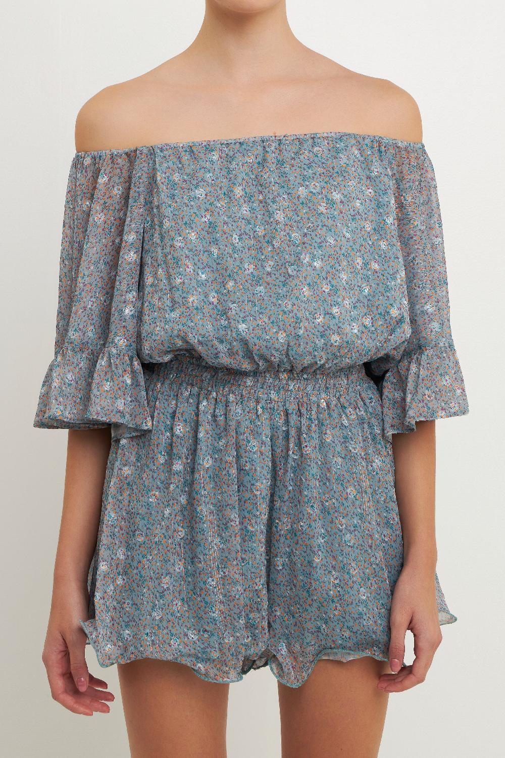 Endless Rose Ditsy Floral Off The Shoulder Romper BLUE