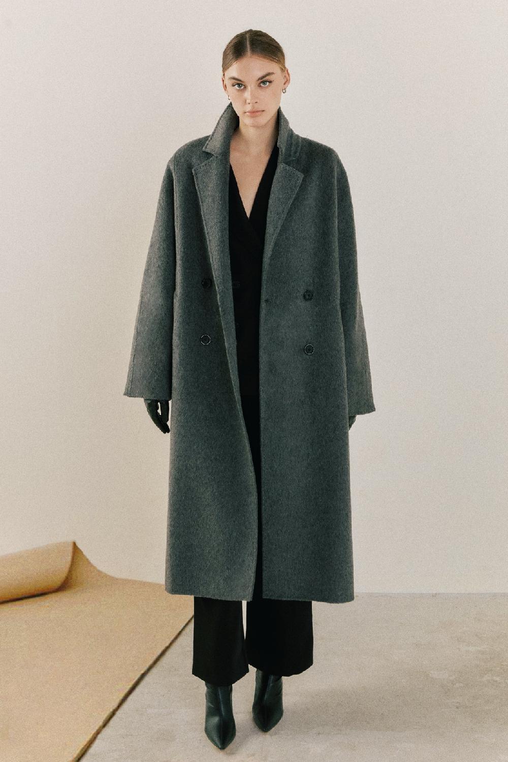 endless rose Double Breasted Handmade Blend Maxi Coat GREY