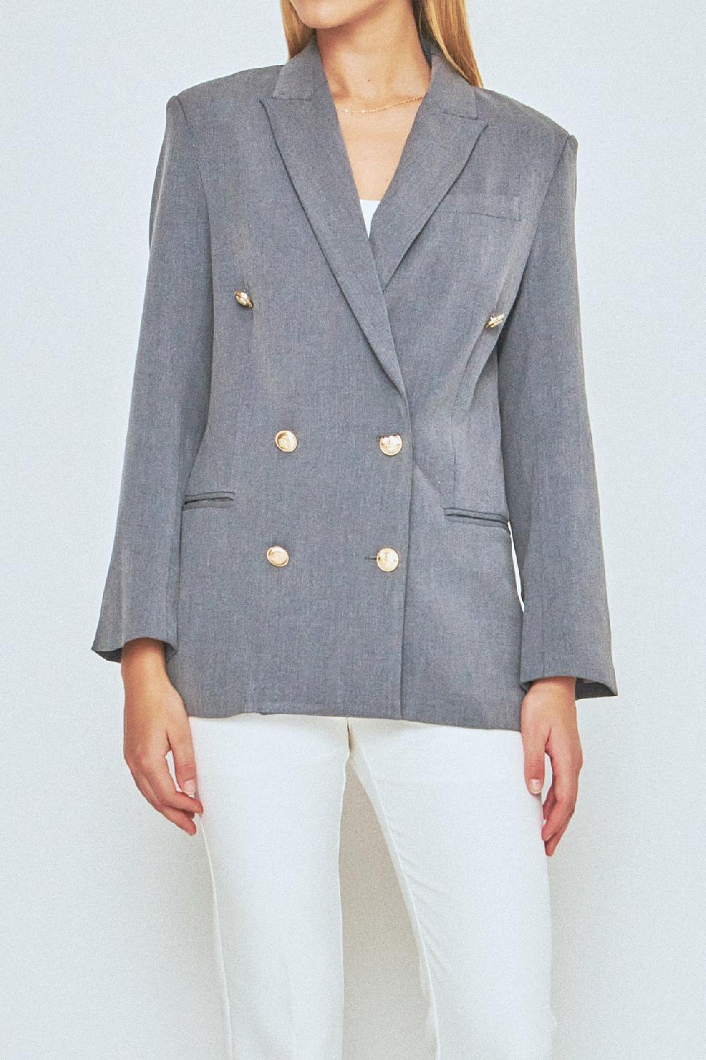 Endless Rose Double Breasted Suit Blazer MEDIUM GREY