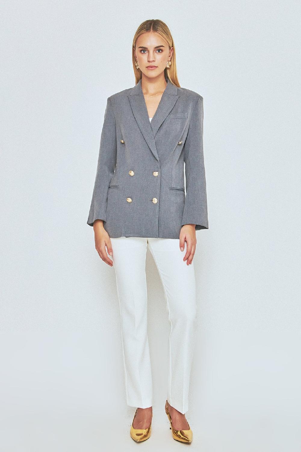 endless rose Double Breasted Suit Blazer MEDIUM GREY