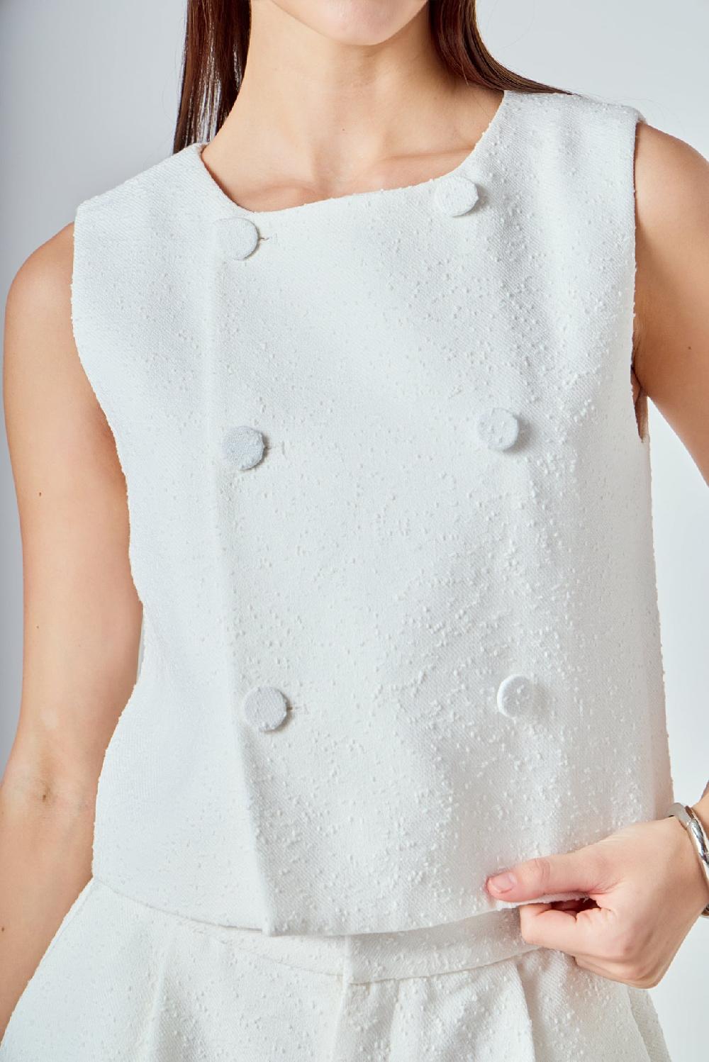 Endless Rose Double Breasted Textured Crop Vest WHITE
