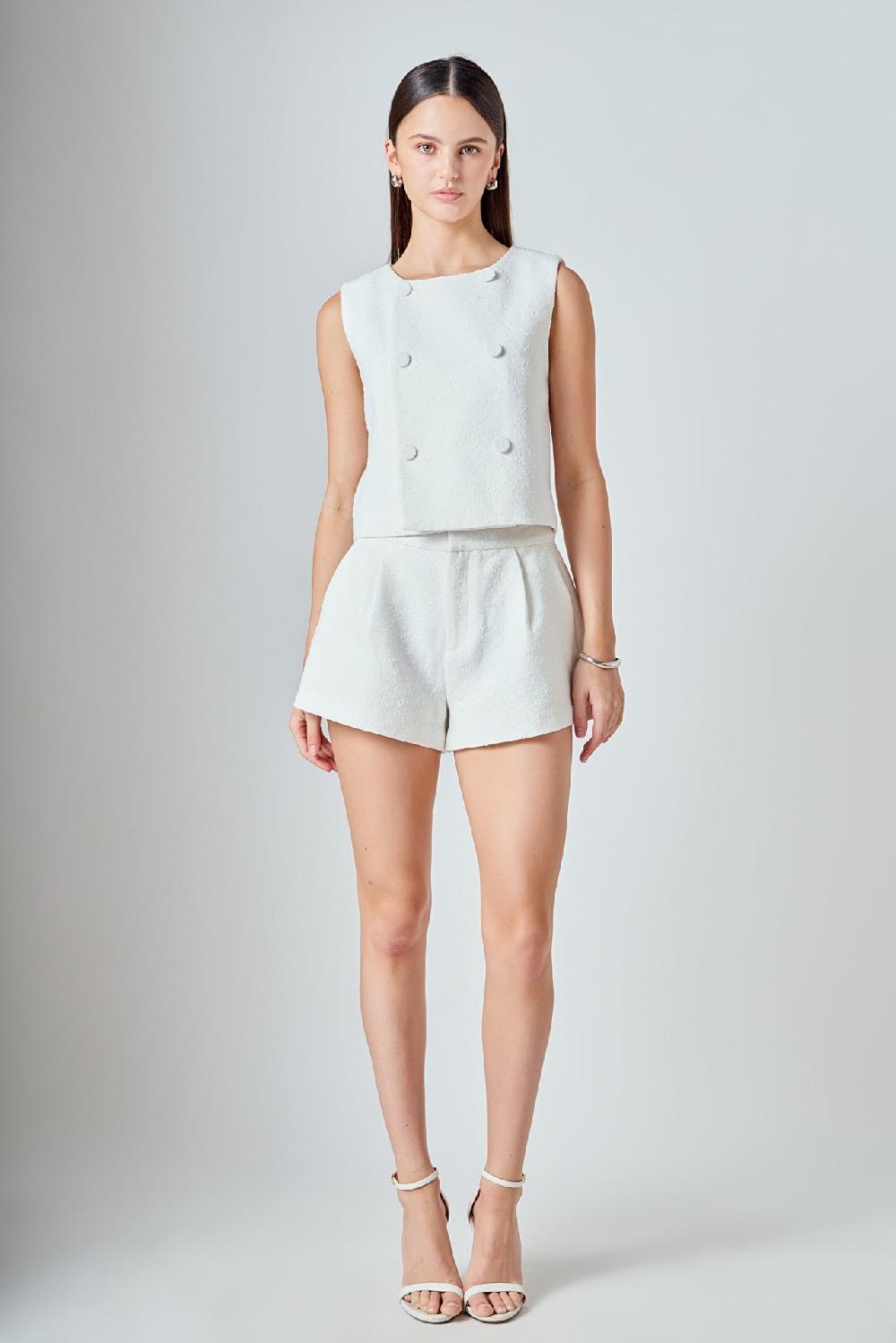 Endless Rose Double Breasted Textured Crop Vest WHITE