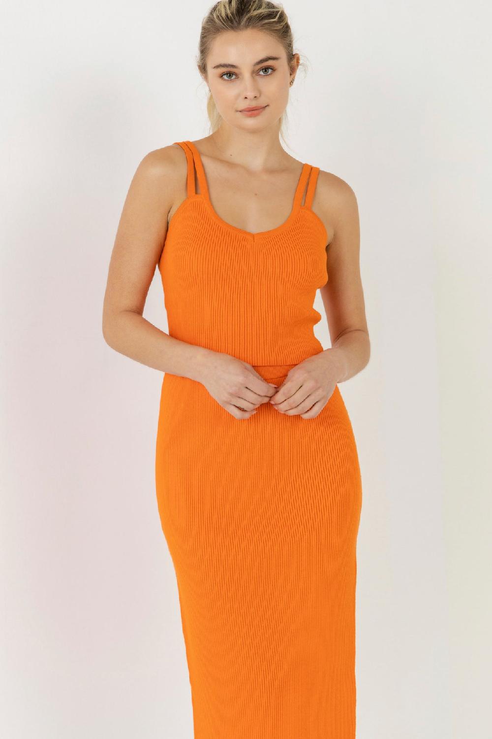 Endless Rose Double Shoulder Strap Cropped Knit Cami Top ORANGE