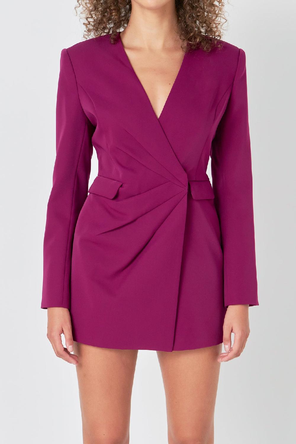 Endless Rose Drapped V-neckline Blazer Romper PURPLE