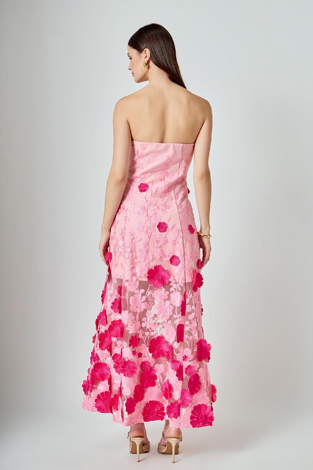 Endless Rose Embroidered 3D Applique Strapless Maxi Dress PINK
