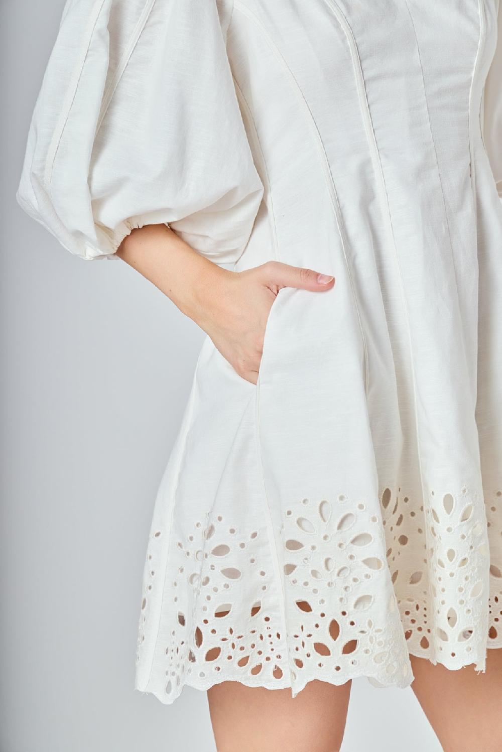 Endless Rose Embroidered Half Sleeve Mini Dress WHITE