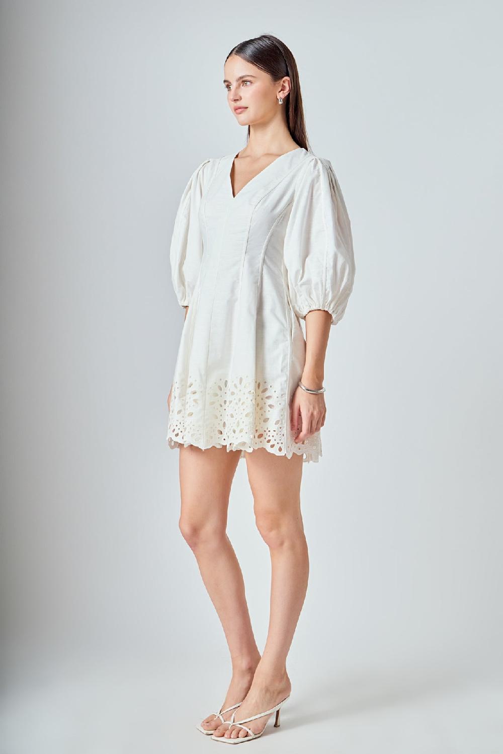 Endless Rose Embroidered Half Sleeve Mini Dress WHITE