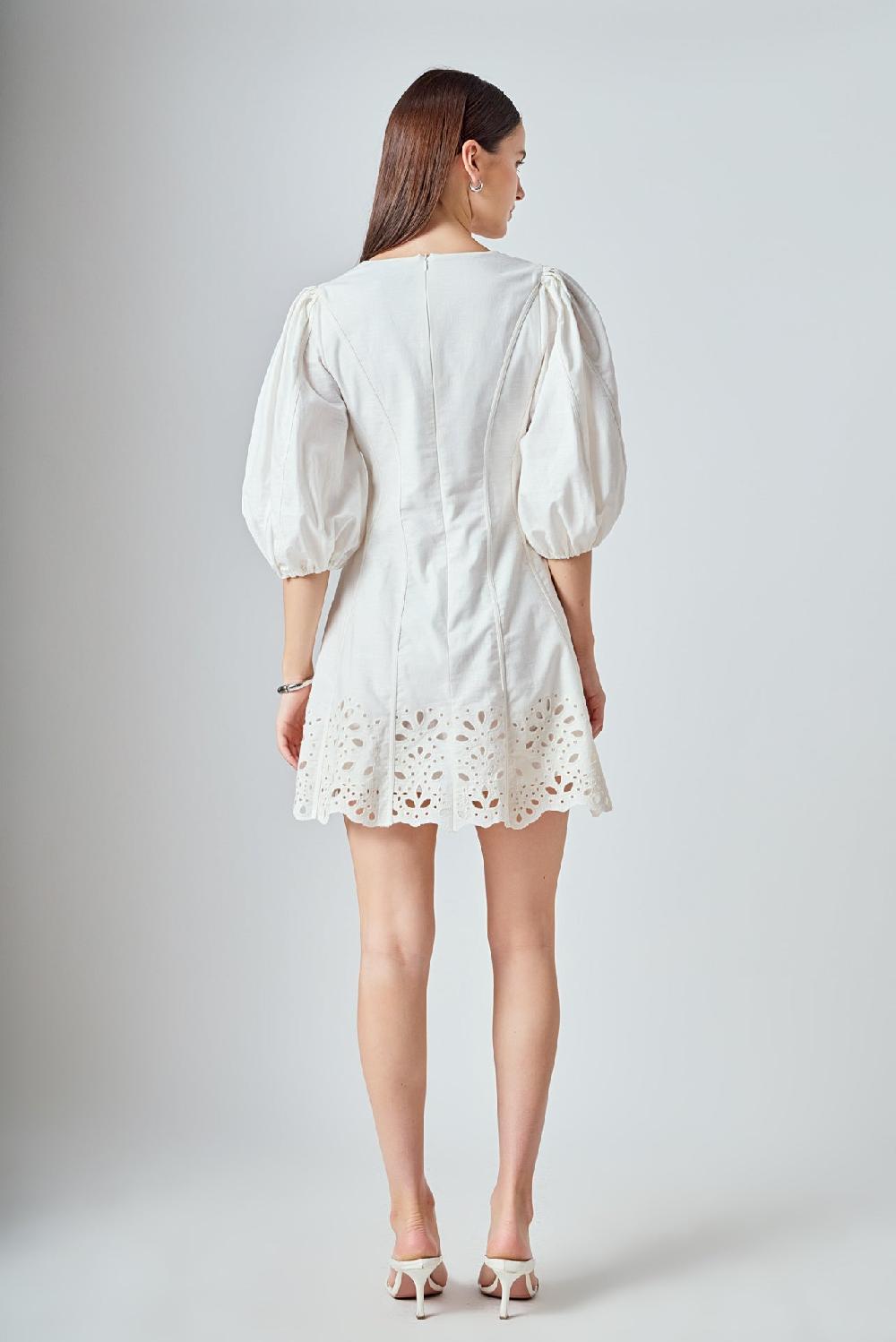Endless Rose Embroidered Half Sleeve Mini Dress WHITE