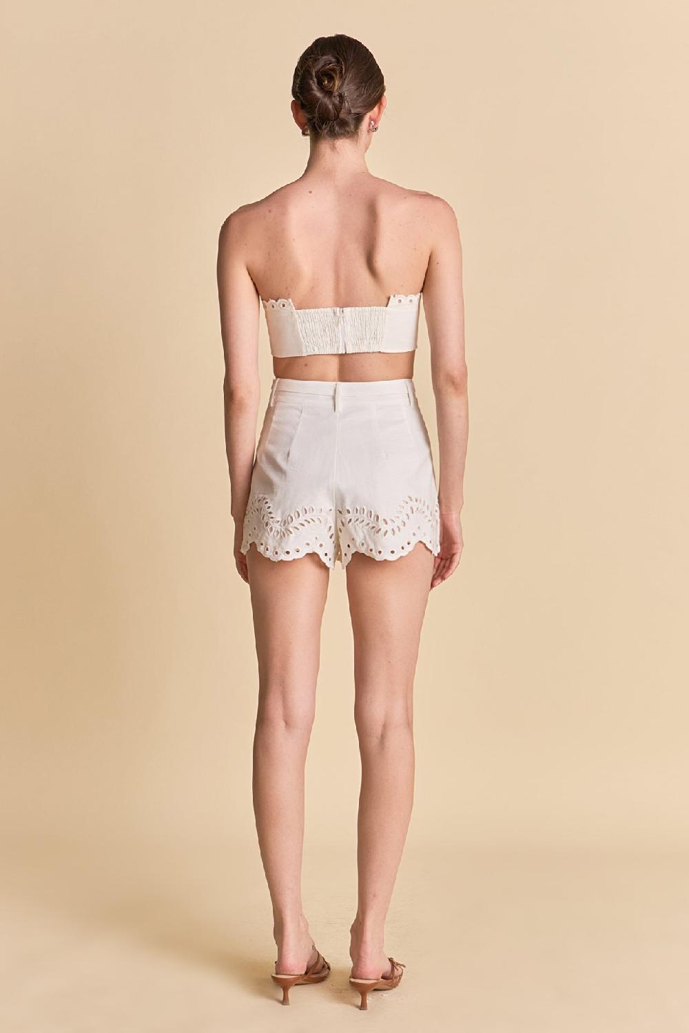 Endless Rose Embroidered High Waisted Relaxed Shorts WHITE