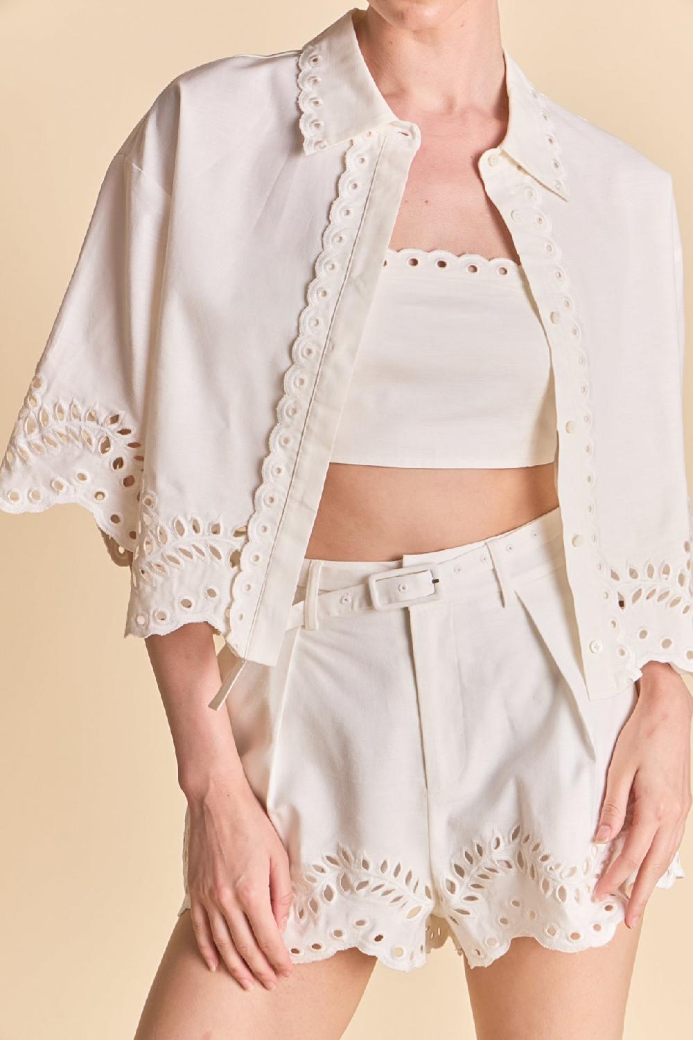 Endless Rose Embroidered Shirt And Strapless Top Set WHITE