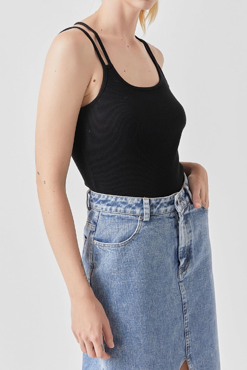 Endless Rose 2 Straps Knit Bodysuit BLACK