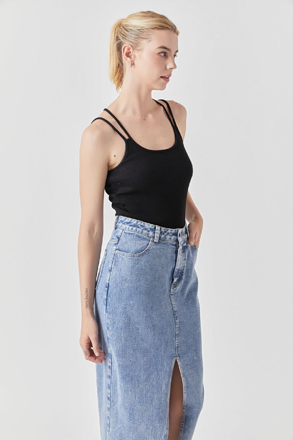 Endless Rose 2 Straps Knit Bodysuit BLACK