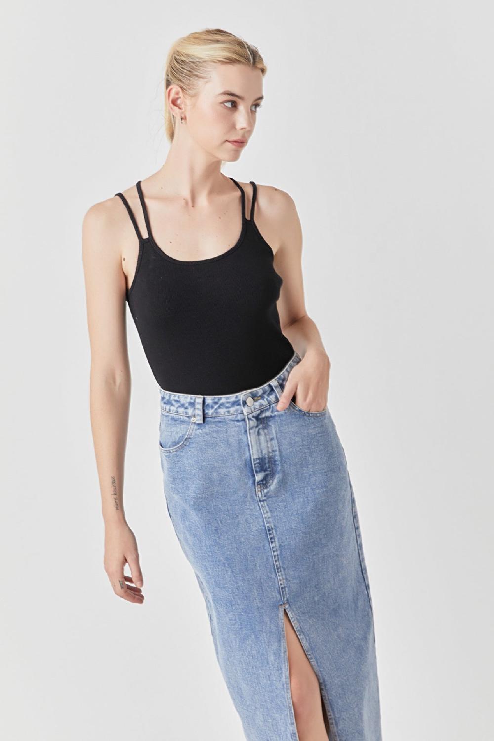 endless rose 2 Straps Knit Bodysuit BLACK