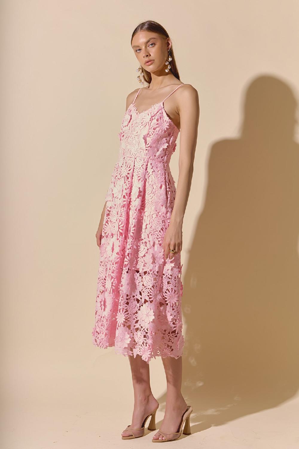 Endless Rose 3D Applique Midi Dress PINK