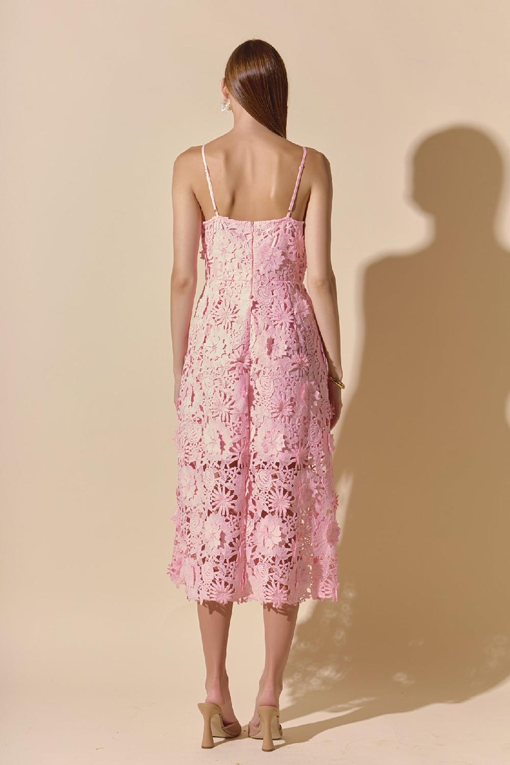 Endless Rose 3D Applique Midi Dress PINK