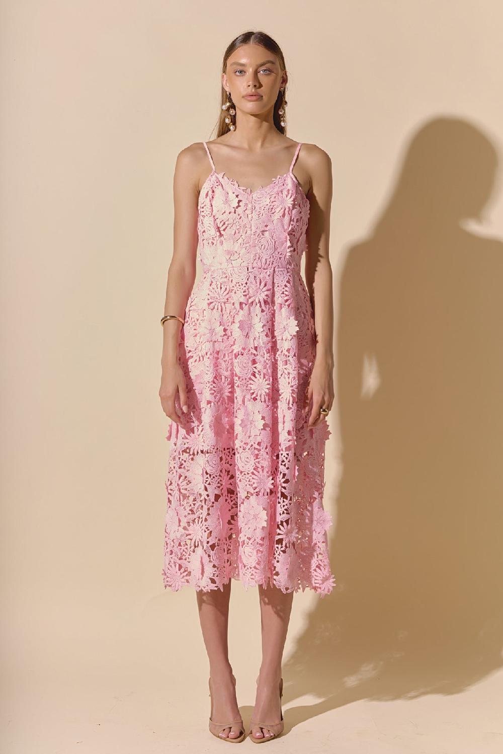 endless rose 3D Applique Midi Dress PINK