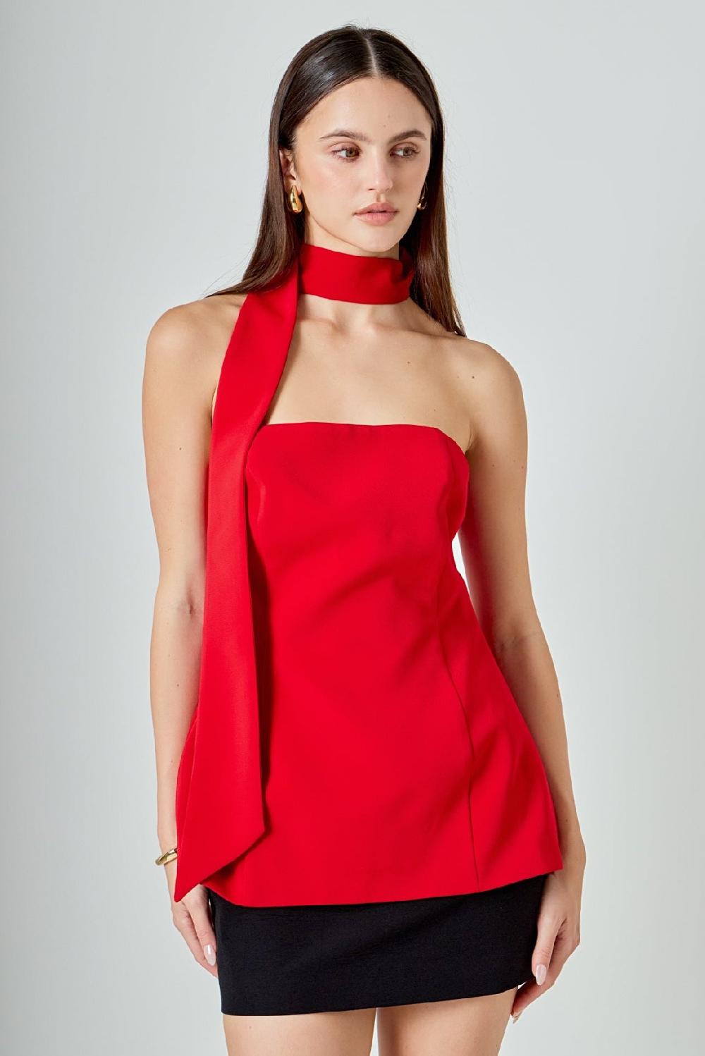 endless rose A-Line Choker Tie Top RED