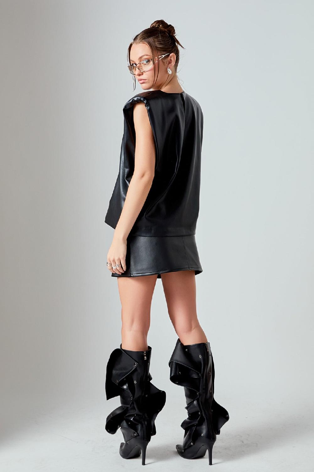 Endless Rose A-Line Faux Leather Mini Skirt BLACK