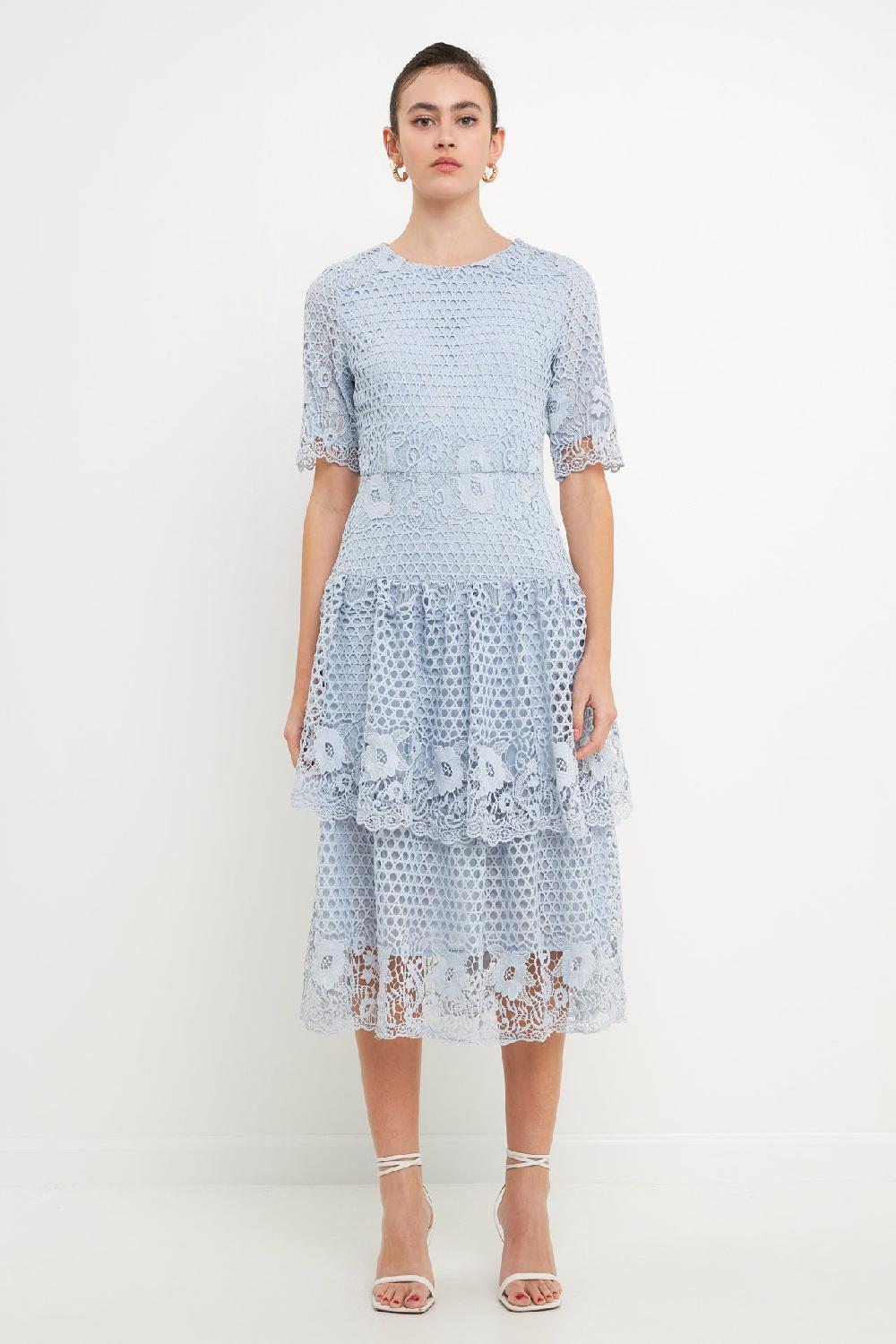 endless rose All Over Lace Dress POWDER BLUE