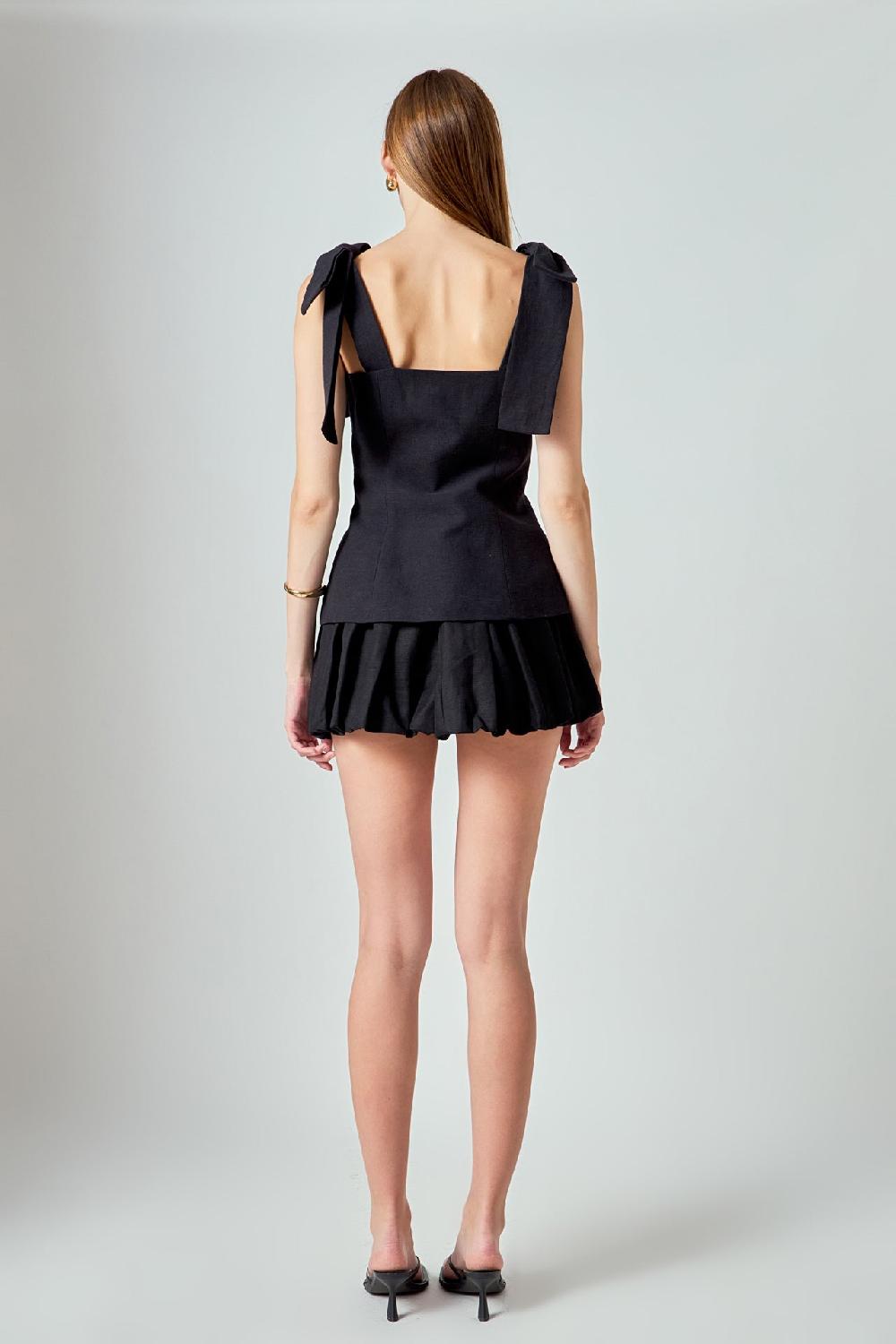 Endless Rose Allison Linen Bow Tie Long Top BLACK