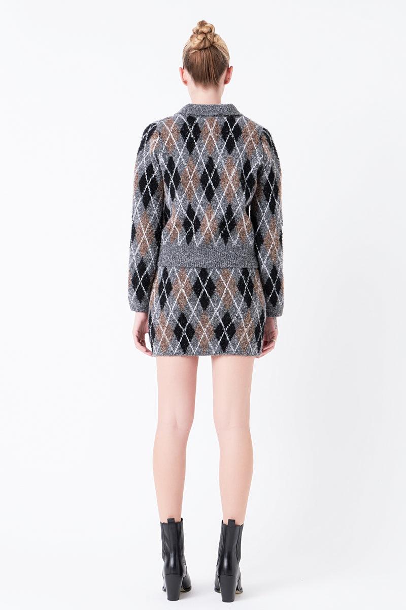 Endless Rose Argyle Knit Mini Skirt GREY