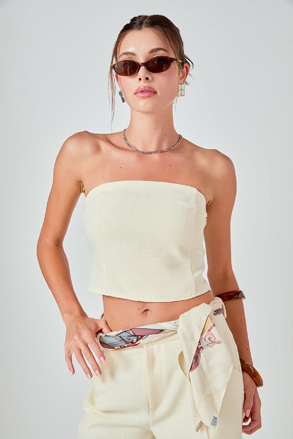 endless rose Ashton Linen Tube Top BUTTER