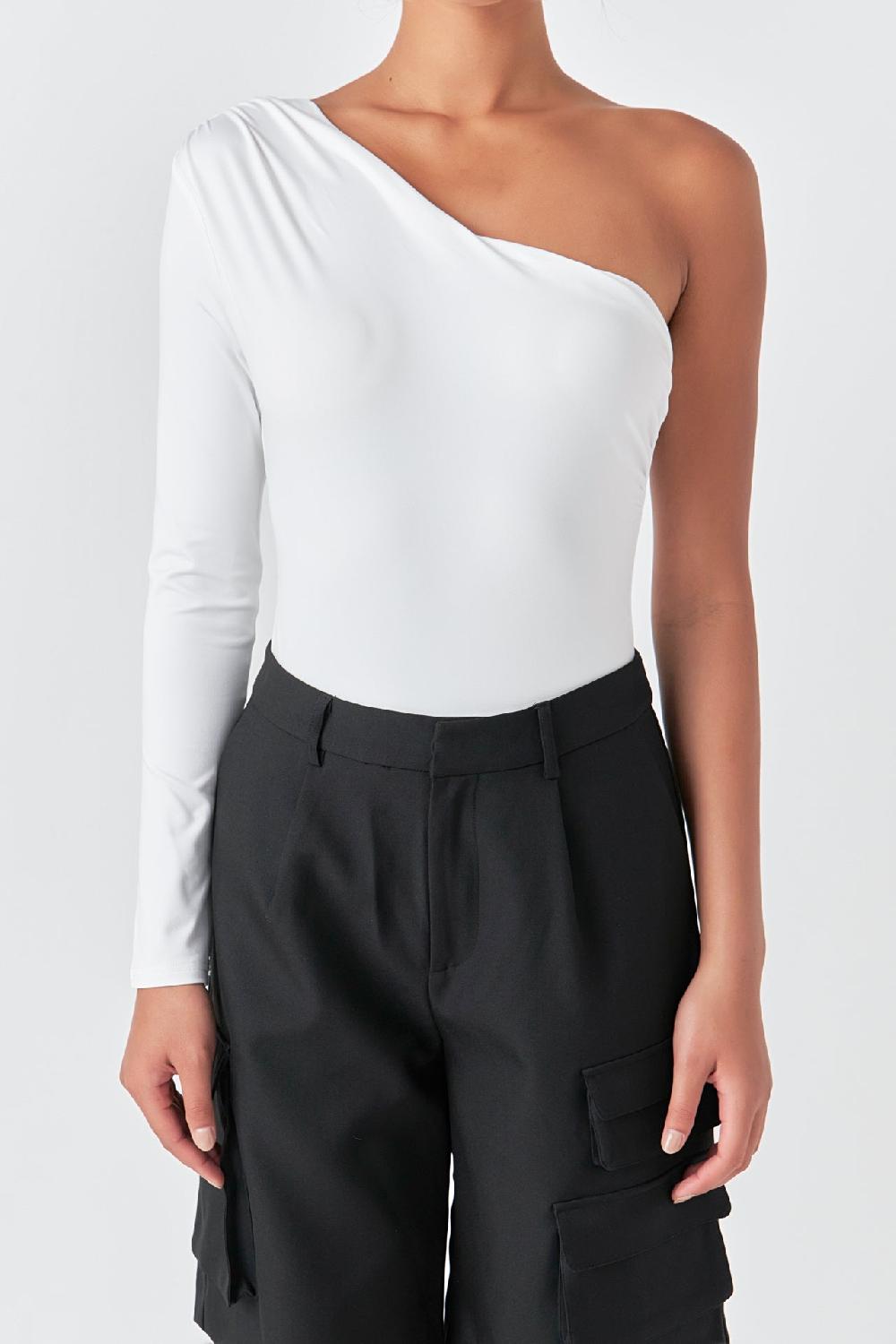 Endless Rose Asymmetric Bodysuit WHITE