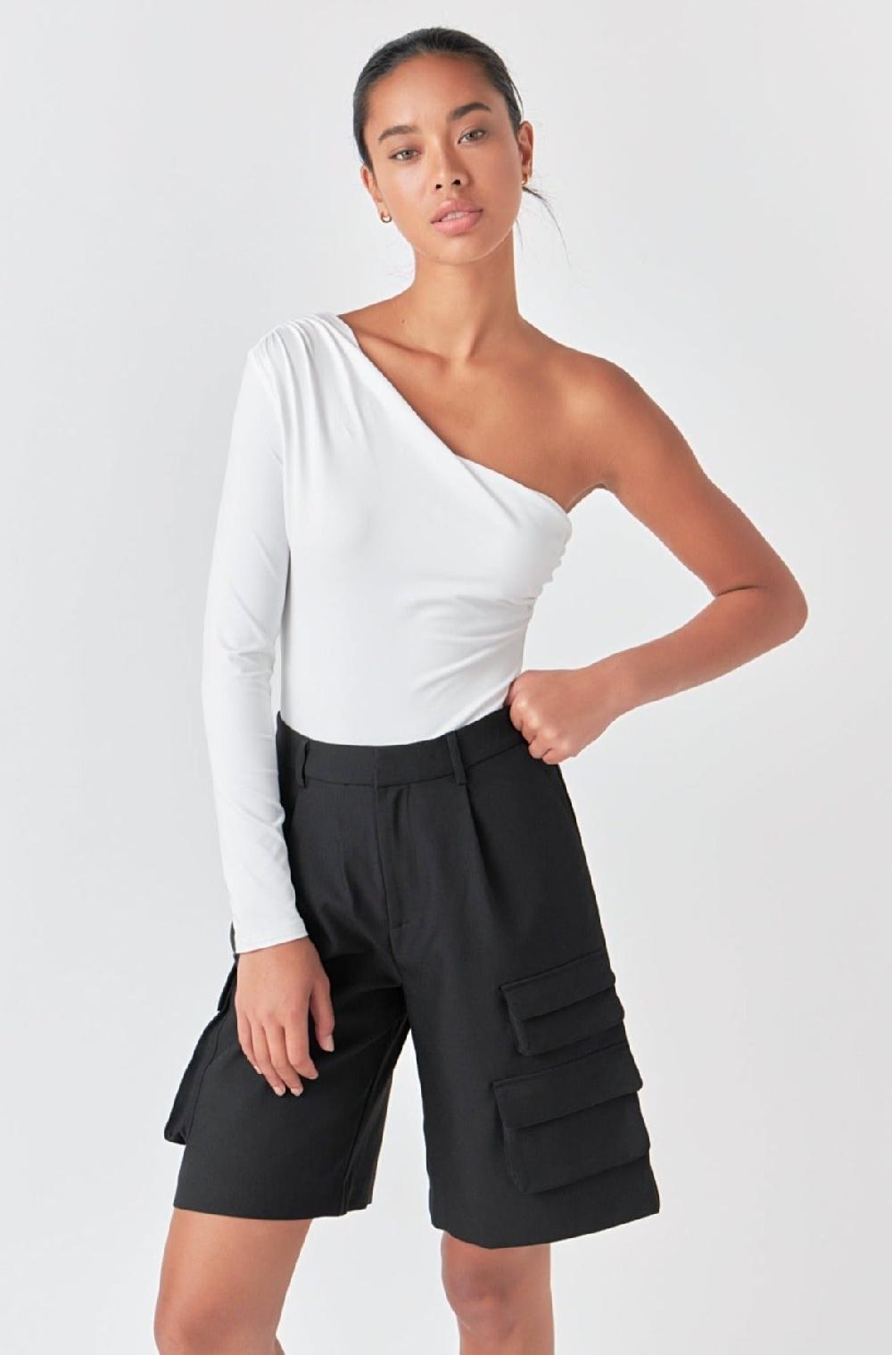 Endless Rose Asymmetric Bodysuit WHITE