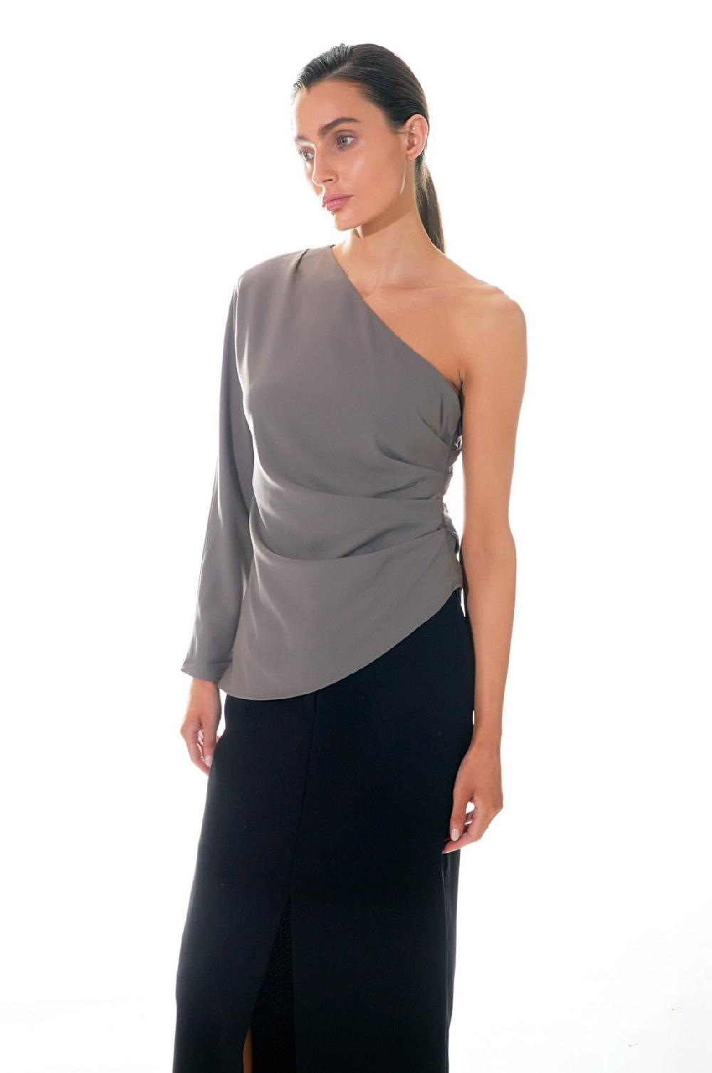 endless rose Asymmetric Ruched Top BLACK