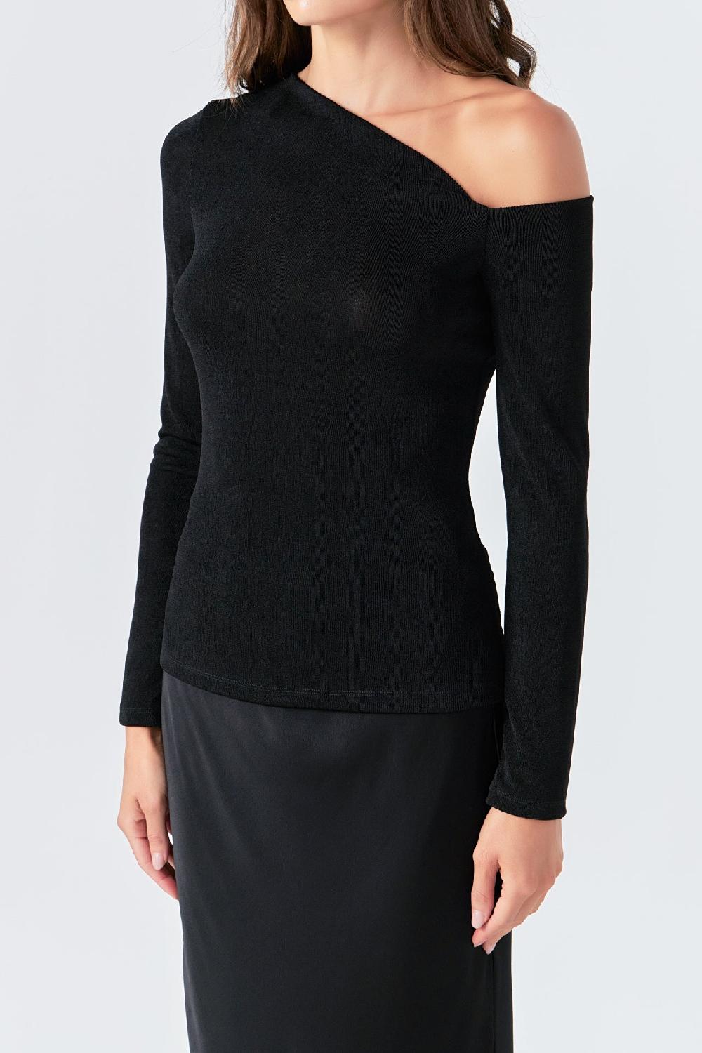 Endless Rose Asymmetric Shoulder Top SILVER