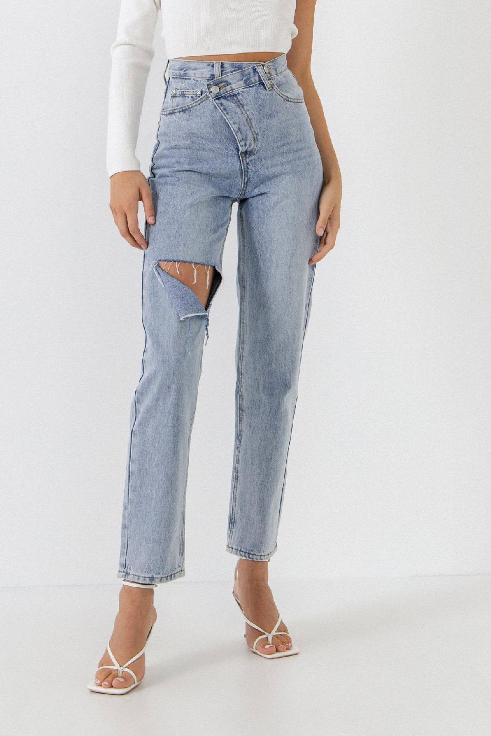 Endless Rose Asymmetric Wrap Jeans DENIM