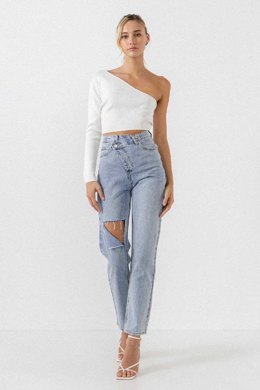 endless rose Asymmetric Wrap Jeans DENIM