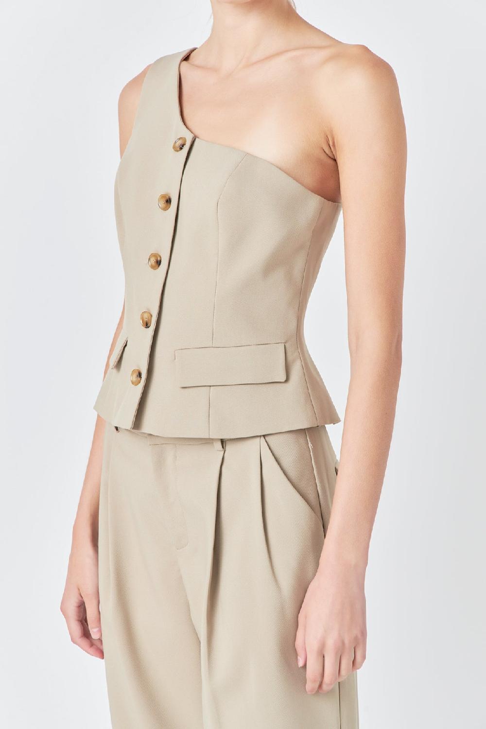 Endless Rose Asymmetrical One Shoulder Vest SAGE