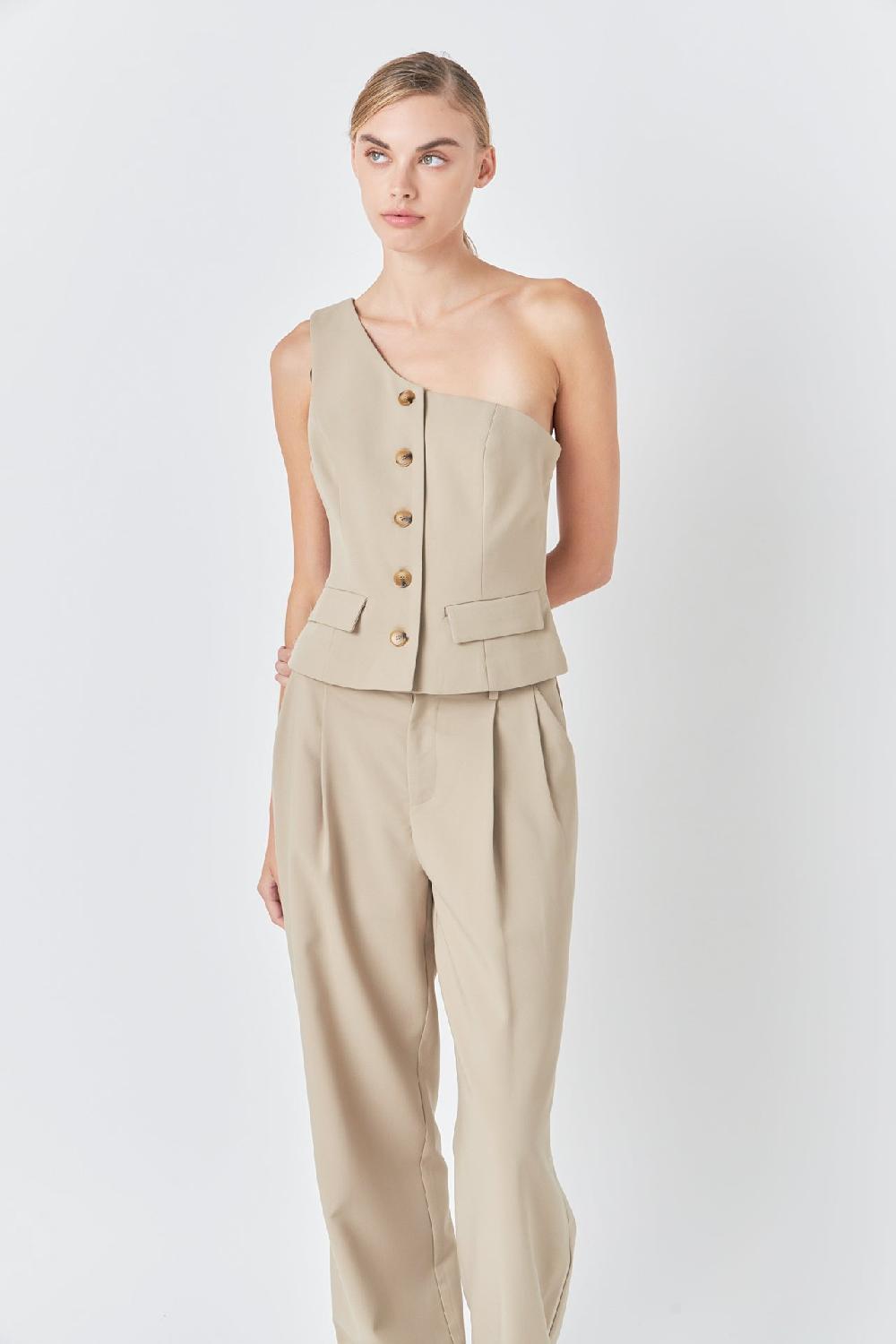 endless rose Asymmetrical One Shoulder Vest SAGE