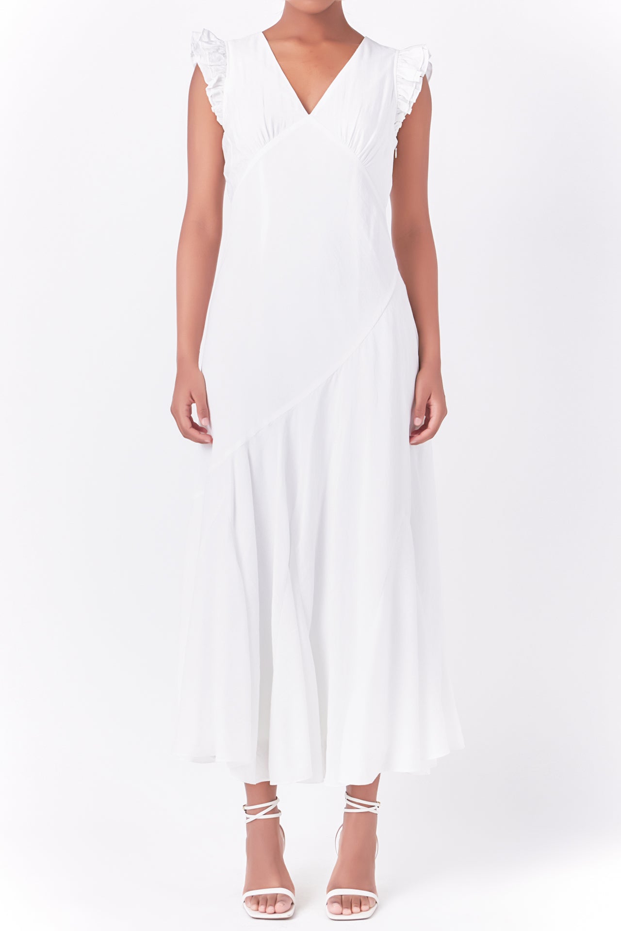 Endless Rose Asymmetrical Ruffle Maxi Dress WHITE