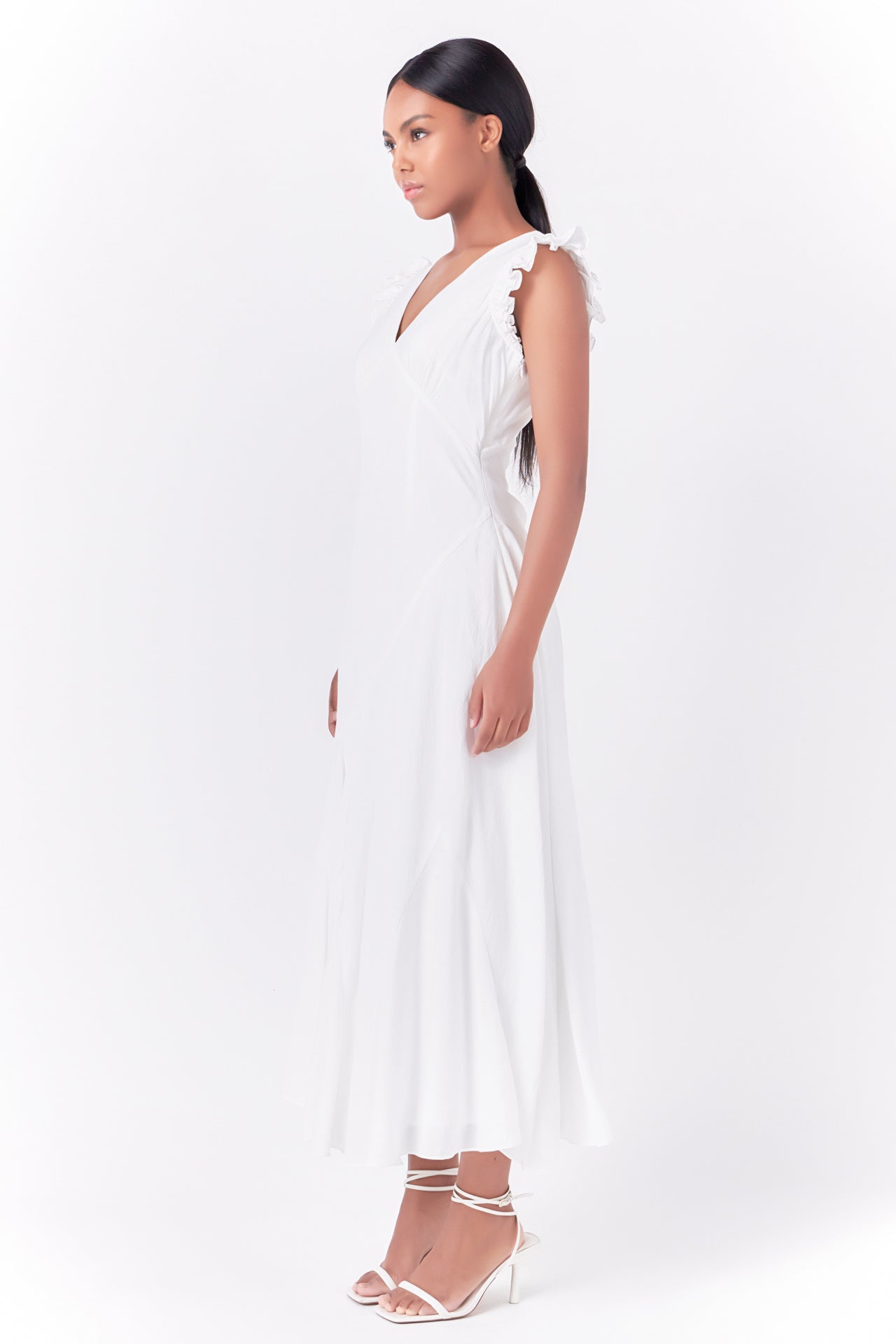 Endless Rose Asymmetrical Ruffle Maxi Dress WHITE