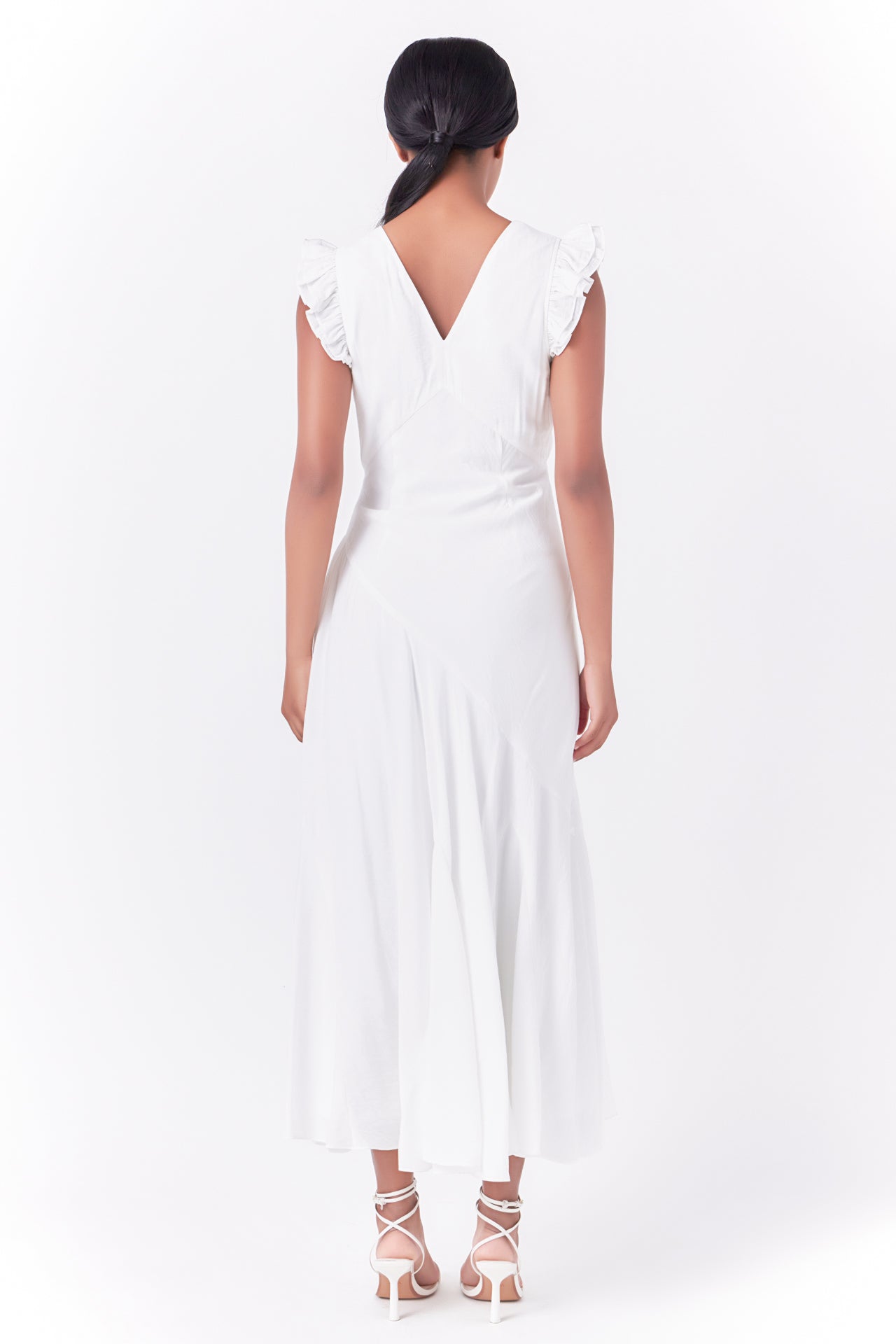 Endless Rose Asymmetrical Ruffle Maxi Dress WHITE