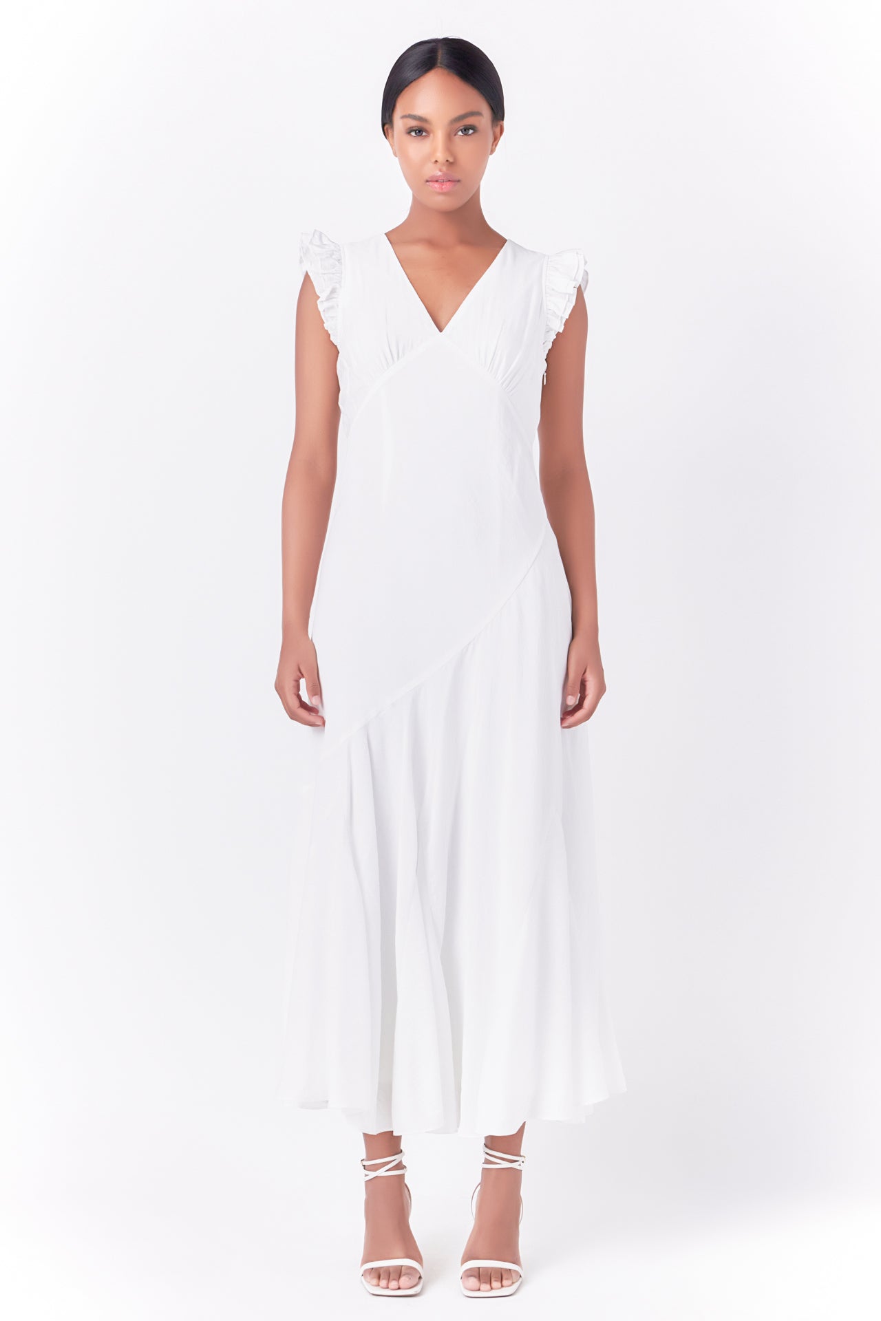 endless rose Asymmetrical Ruffle Maxi Dress WHITE