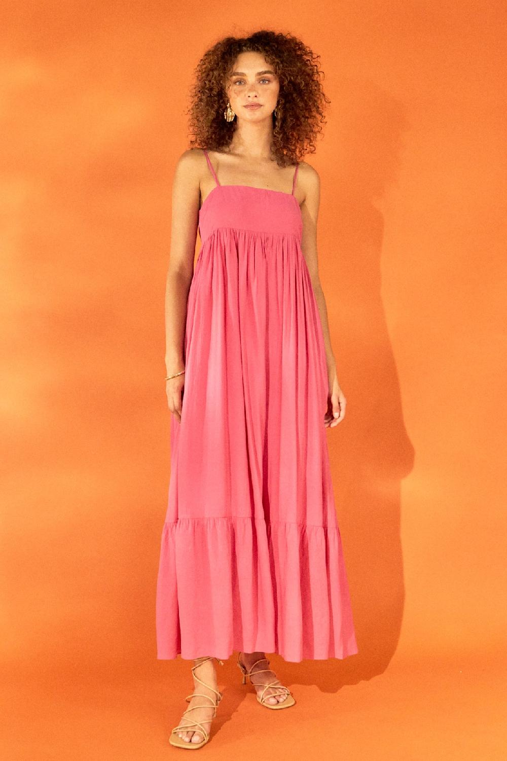 endless rose Babydoll Maxi Dress FUCHSIA