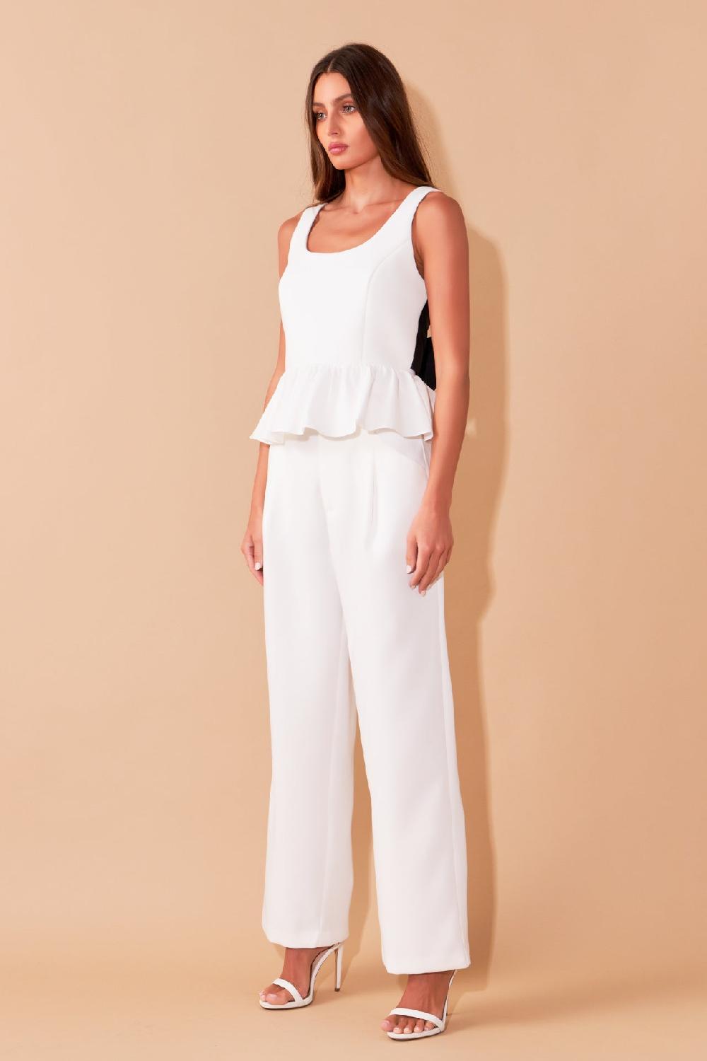 Endless Rose Back Bow Contrast Top IVORY/BLACK